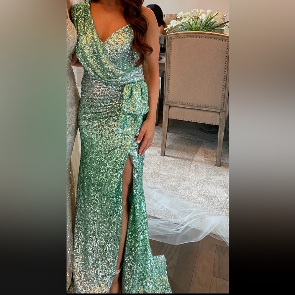 green sequin designer down